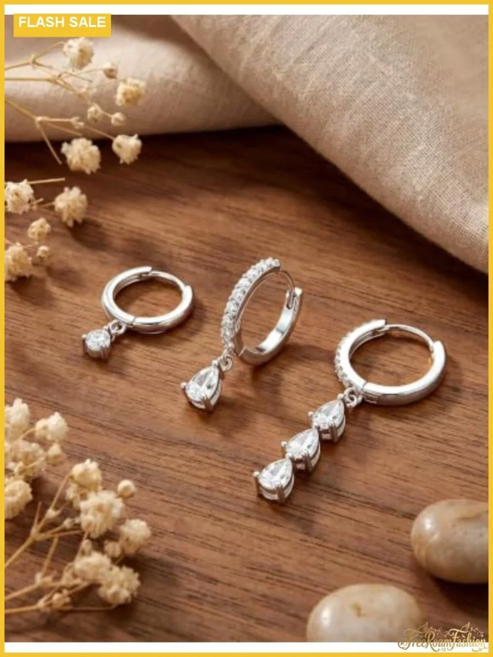 14K Gold Plated Brass Dangle Earrings Cubic Zirconia Drop Set